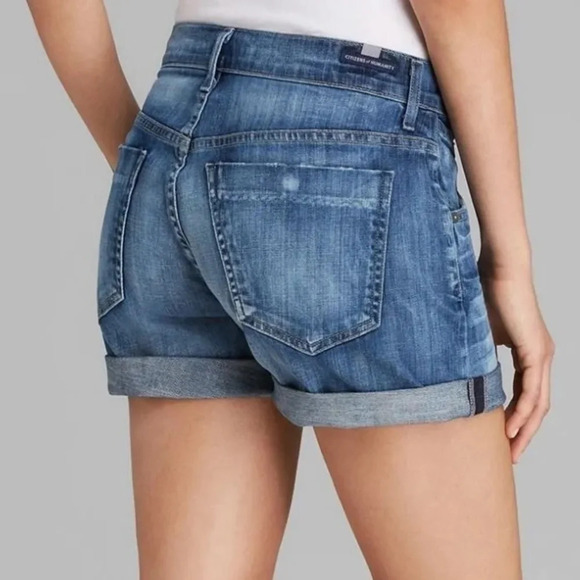 Citizens of Humanity size 26 Button Fly Cuffed Jean Shorts Distressed Denim - Picture 1 of 12
